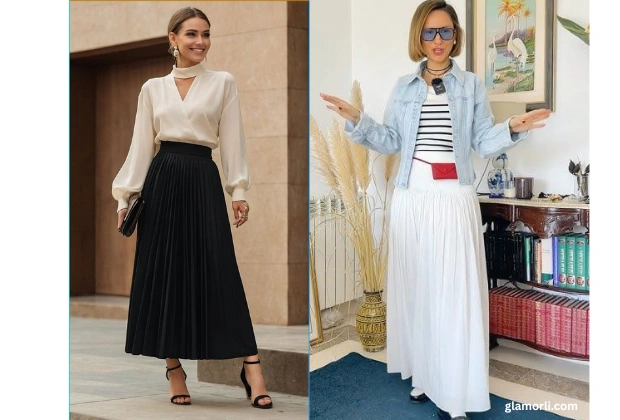 White and Black Maxi Skirt Outfits